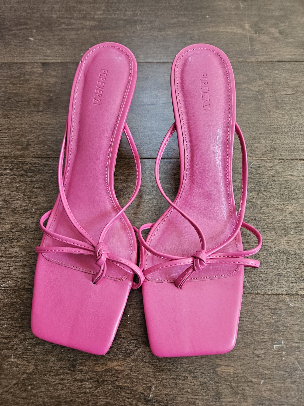 Forever 21 Hot Pink Knotted Strappy Square-Toe Sandals